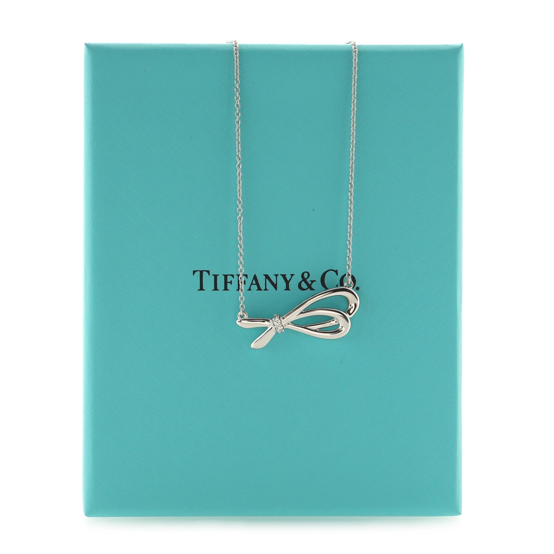 Bow Knot Pendant Necklace 18K White Gold with Diamonds