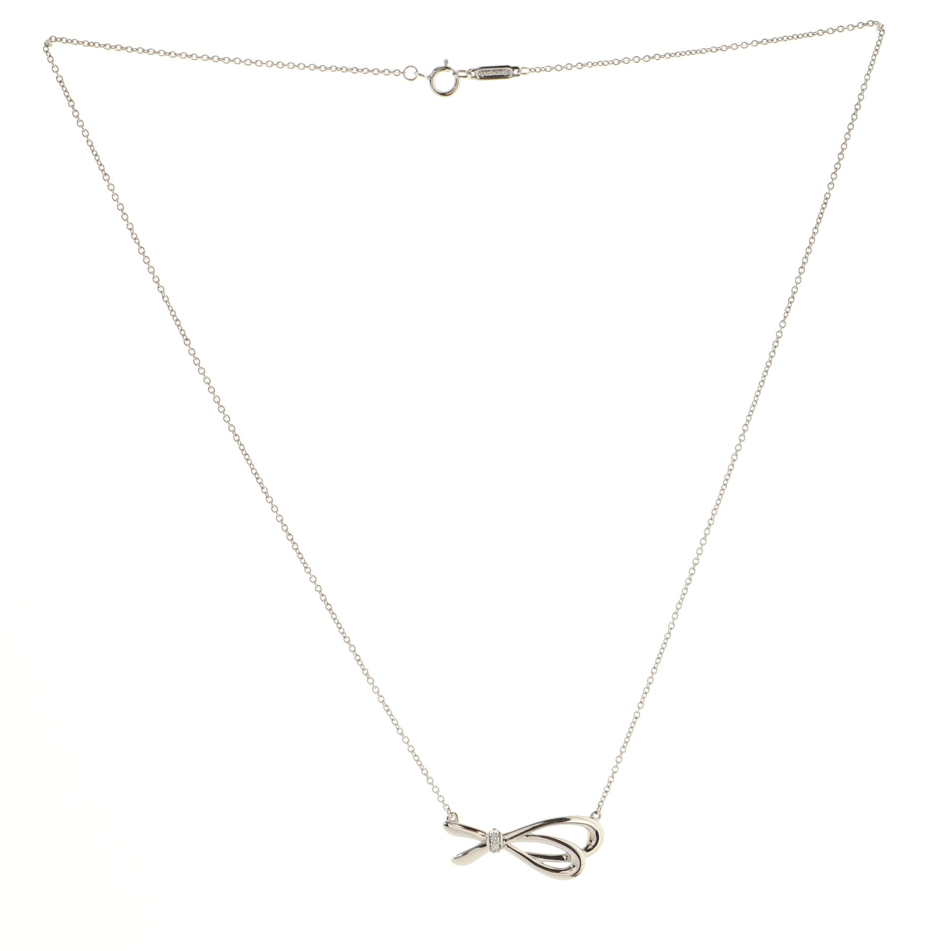 Bow Knot Pendant Necklace 18K White Gold with Diamonds