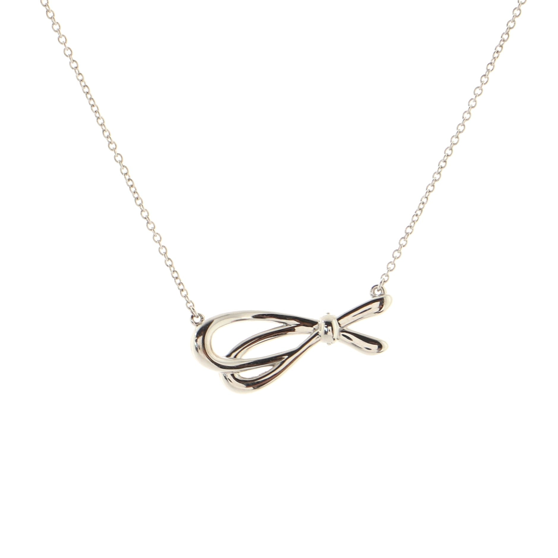 Bow Knot Pendant Necklace 18K White Gold with Diamonds