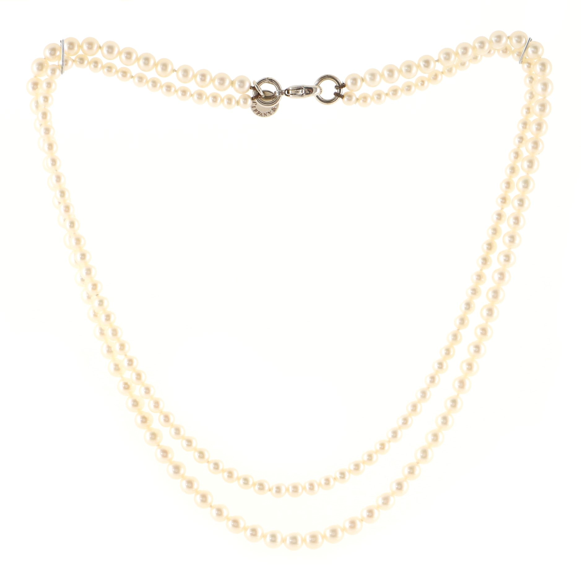 Ziegfeld Double Strand Necklace Freshwater Pearls with Sterling Silver