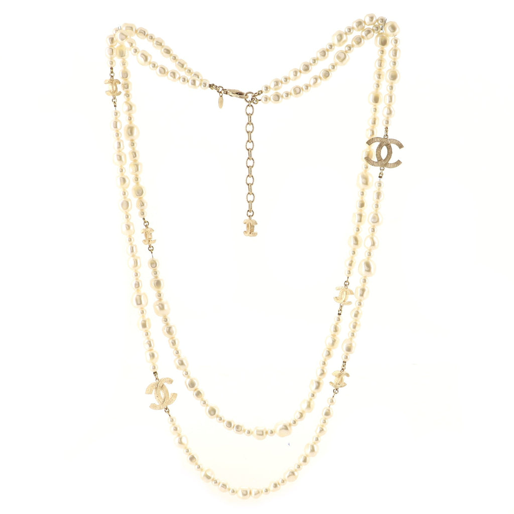 CC Double Strand Necklace Faux Pearls with Metal