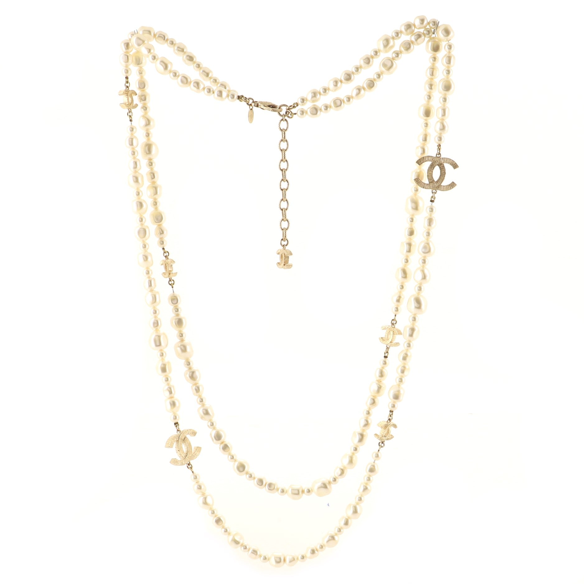 CC Double Strand Necklace Faux Pearls with Metal
