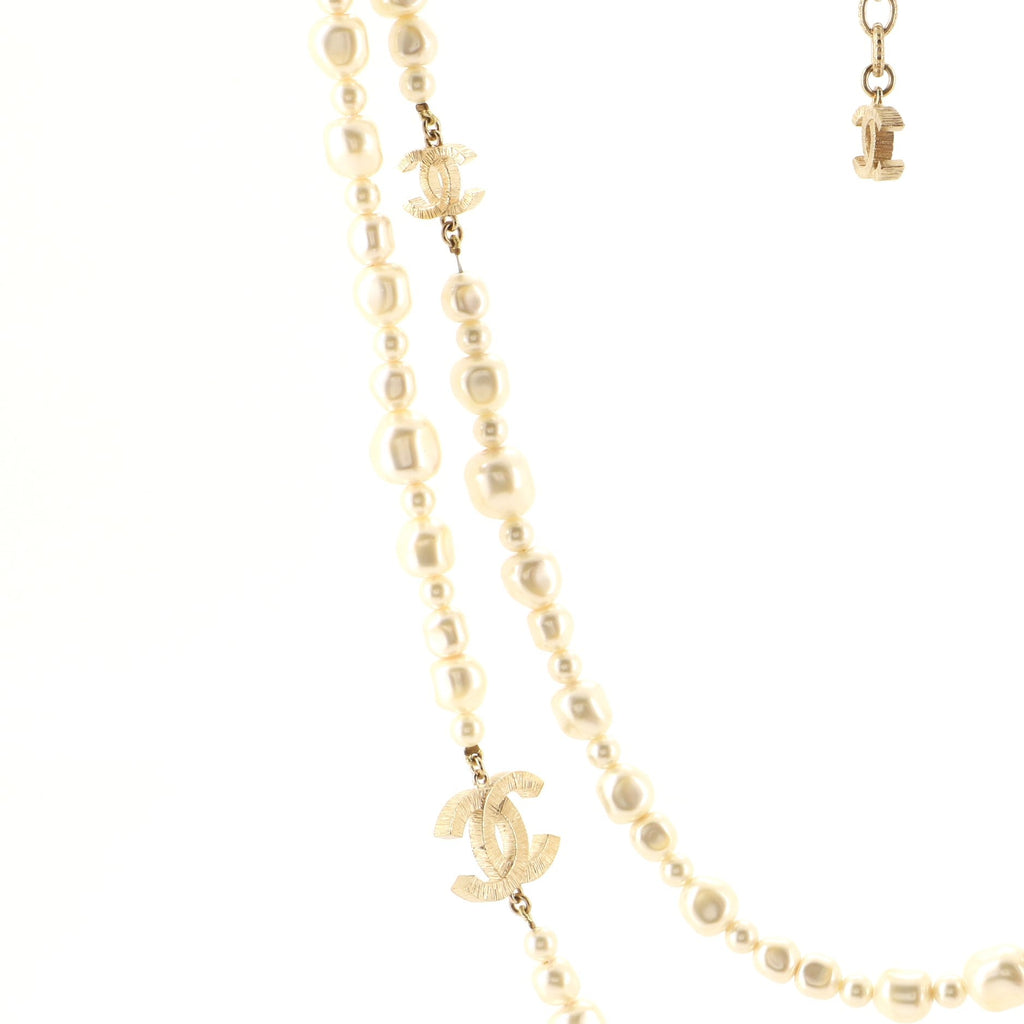 CC Double Strand Necklace Faux Pearls with Metal