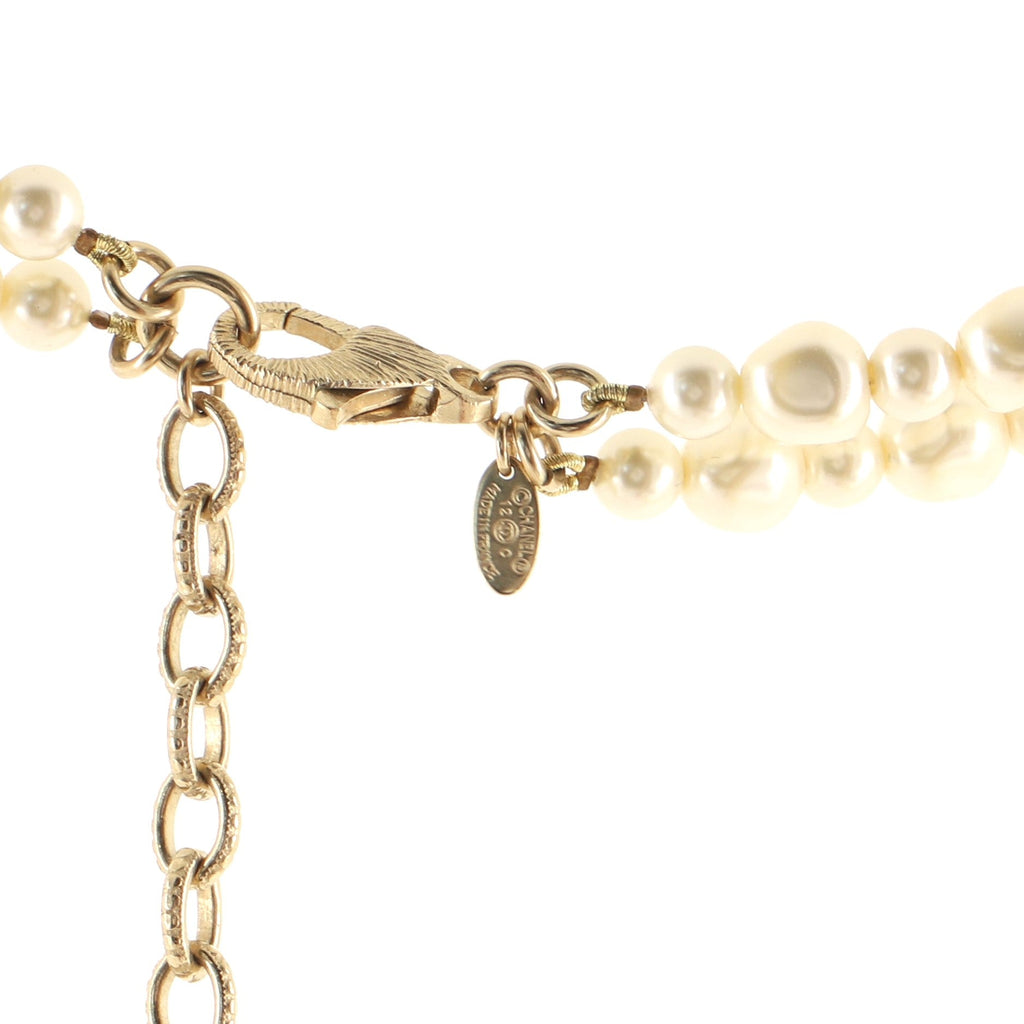 CC Double Strand Necklace Faux Pearls with Metal