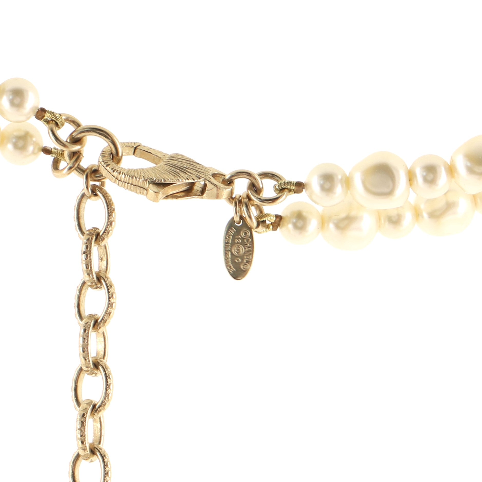CC Double Strand Necklace Faux Pearls with Metal