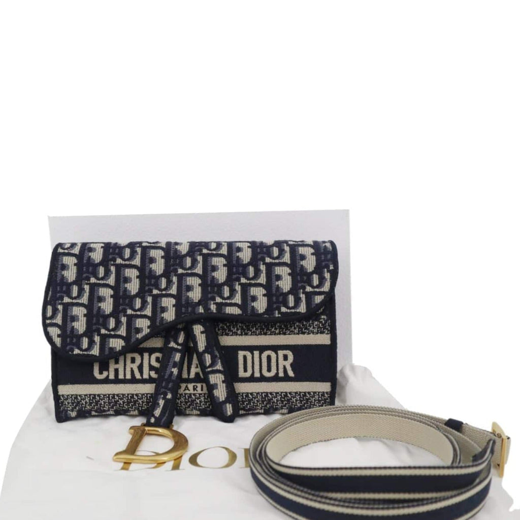 CHRISTIAN DIOR Saddle Oblique Canvas Belt Bag Navy Blue