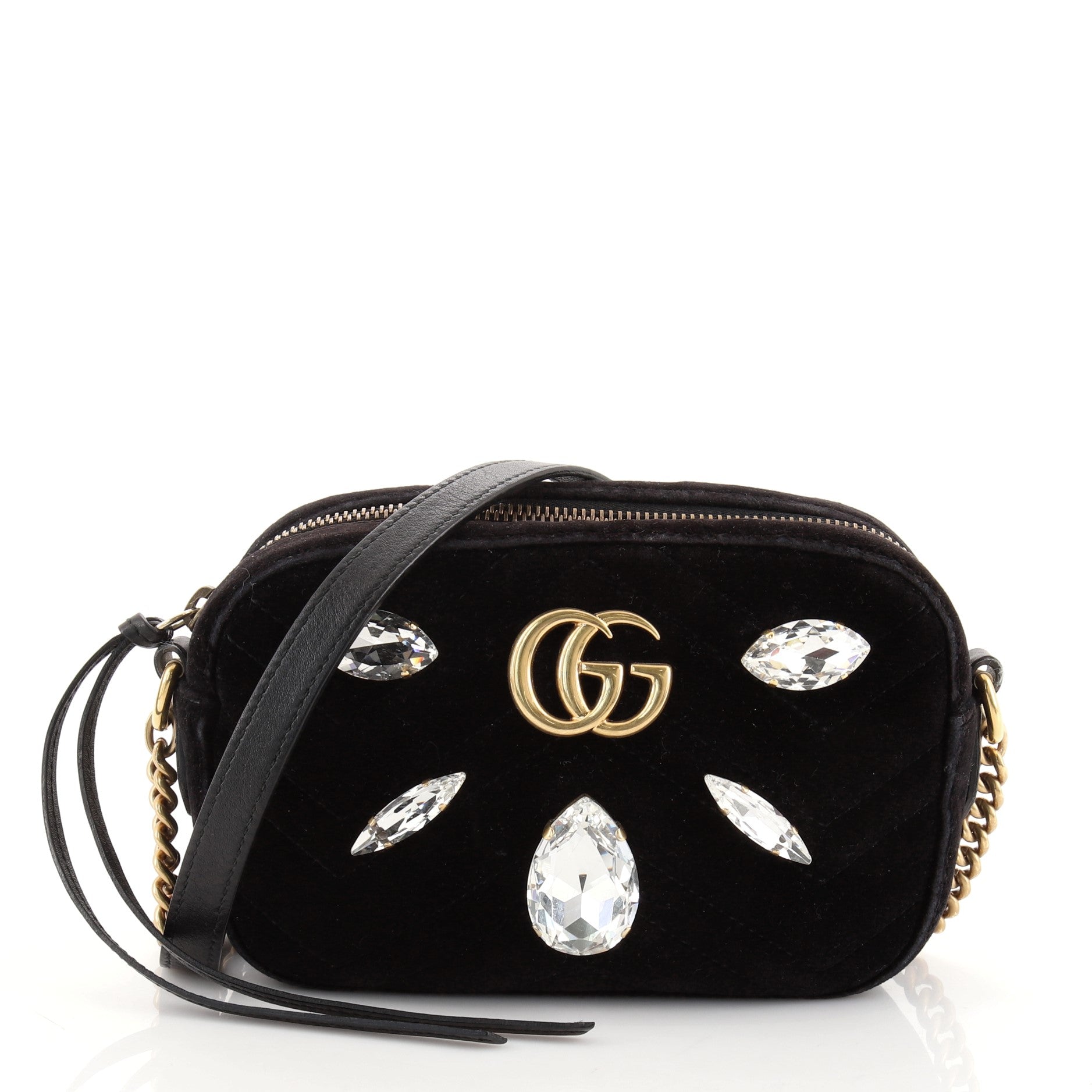 GG Marmont Shoulder Bag Crystal Embellished Matelasse Velvet Mini