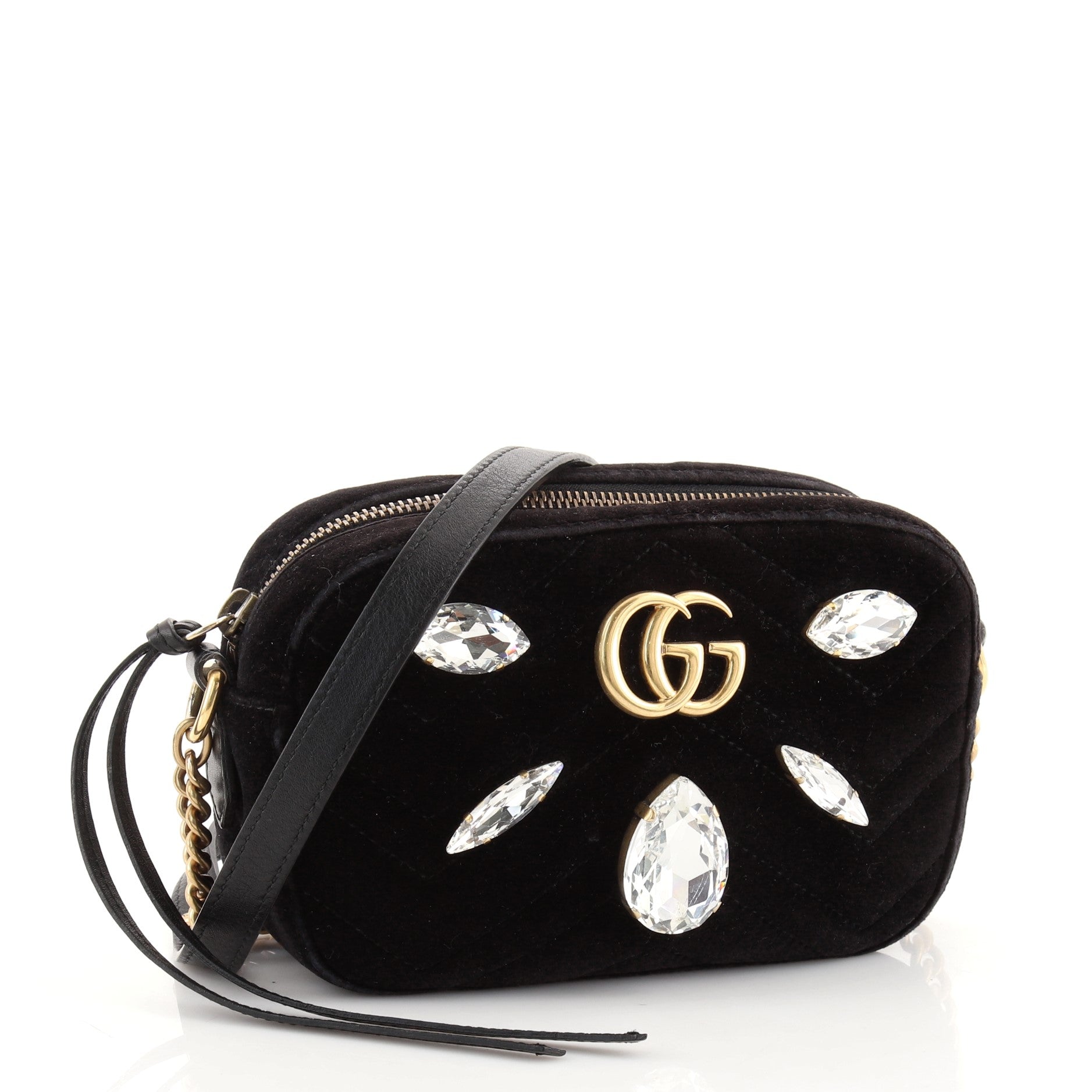 GG Marmont Shoulder Bag Crystal Embellished Matelasse Velvet Mini