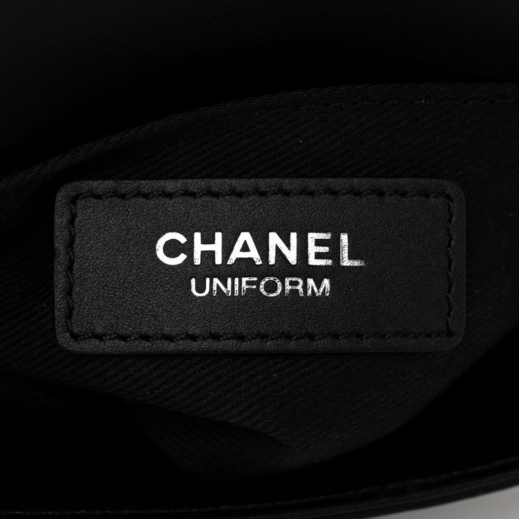 Calfskin Quilted CC Uniform Flap Belt Bag Black