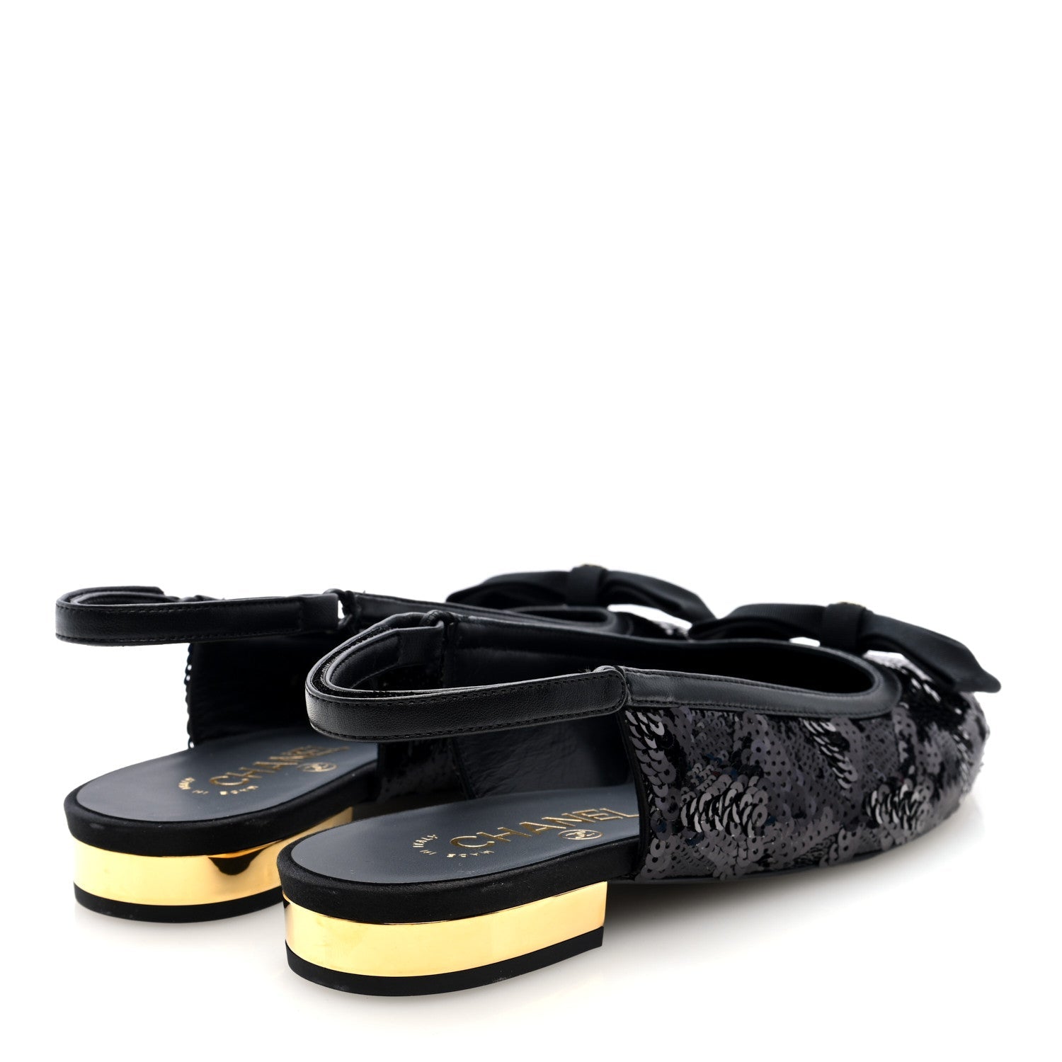 Sequin Lambskin Bow CC Slingbacks 38.5 Black