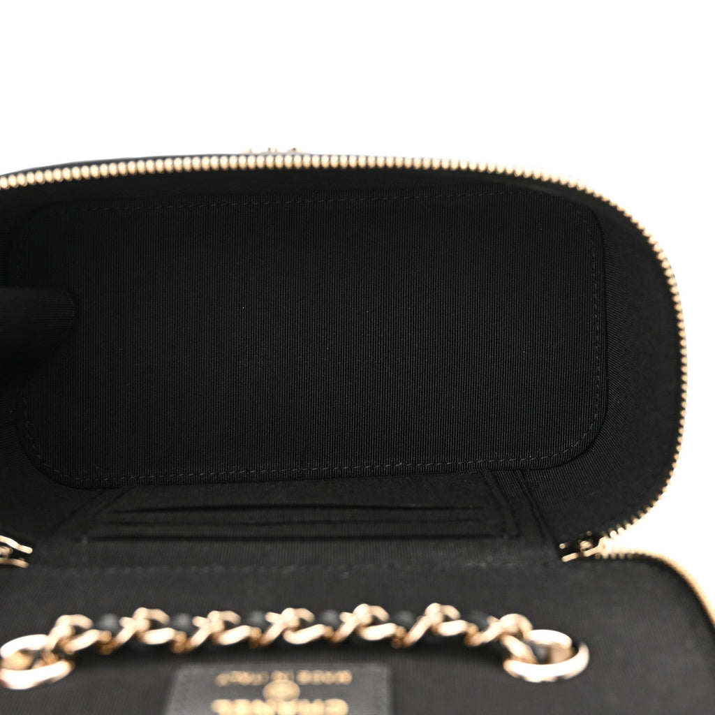Lambskin Camellia Embossed Small Vanity Case With Chain Black