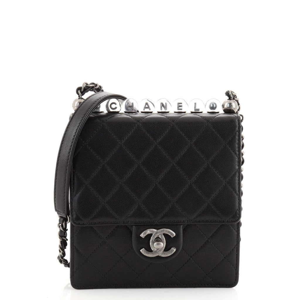 Chic Pearls Flap Bag Quilted Goatskin with Acrylic Beads Mini