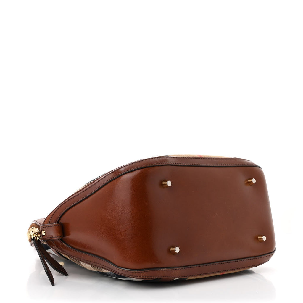 Bridle Calfskin House Check Medium Orchard Bowling Bag Dark Tan