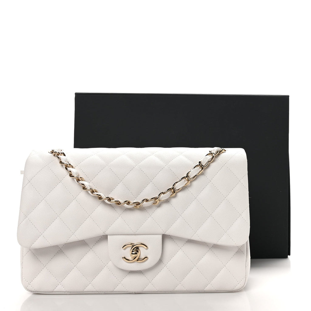 Caviar Quilted Jumbo Double Flap White