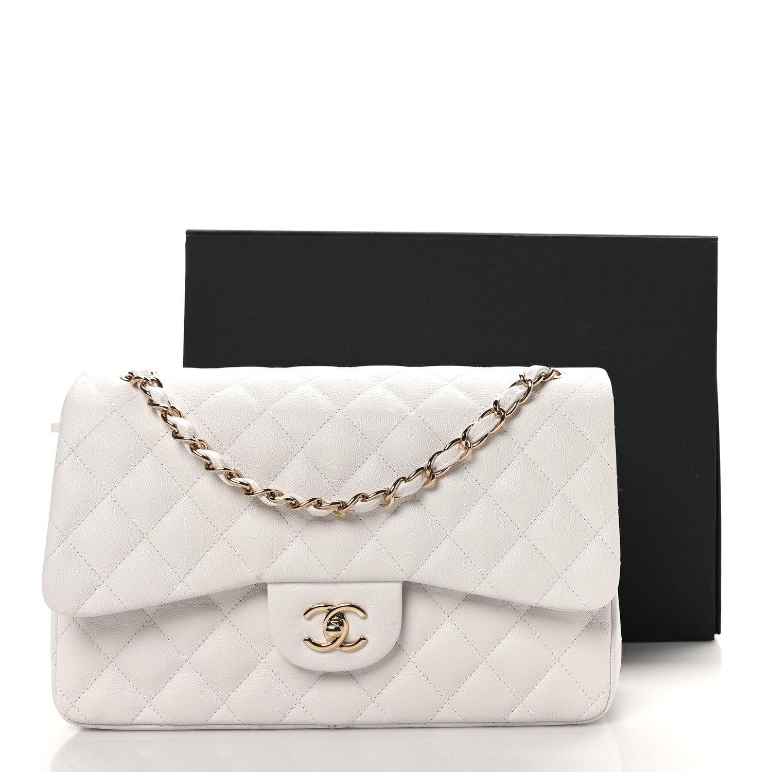 Caviar Quilted Jumbo Double Flap White