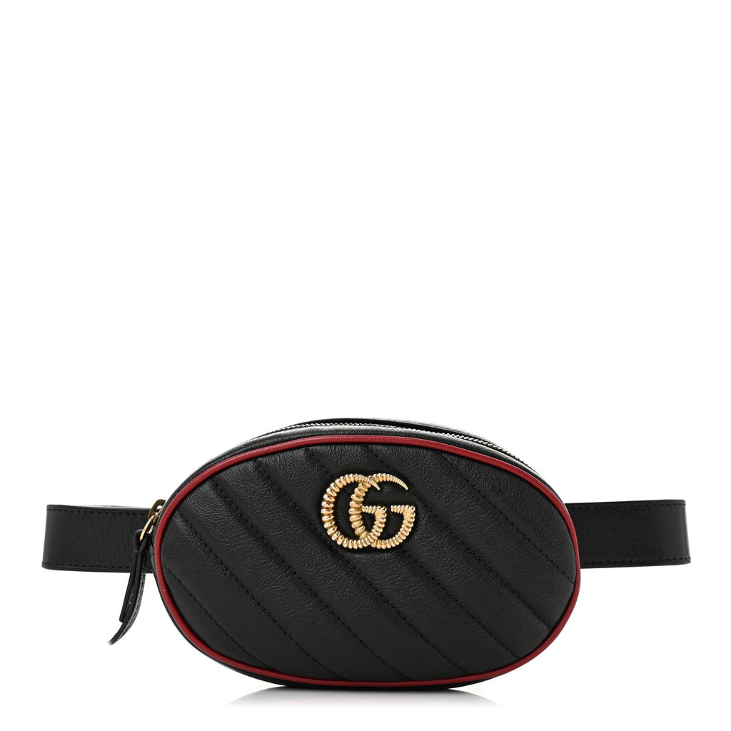 Azalea Calfskin Matelasse Diagonal Torchon GG Marmont Belt Bag 75 30 Black Romantic Cerise