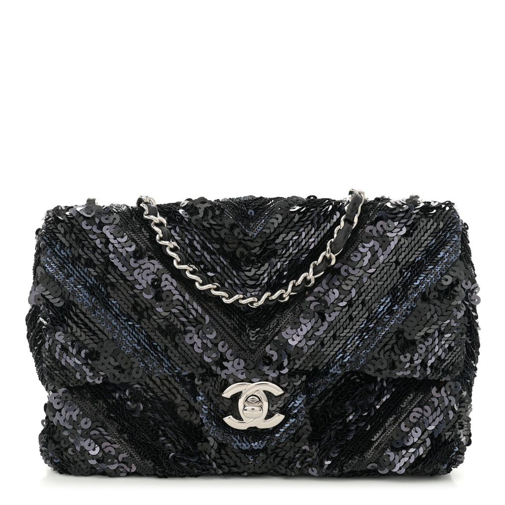 Sequins Chevron Mini Rectangular Flap Black