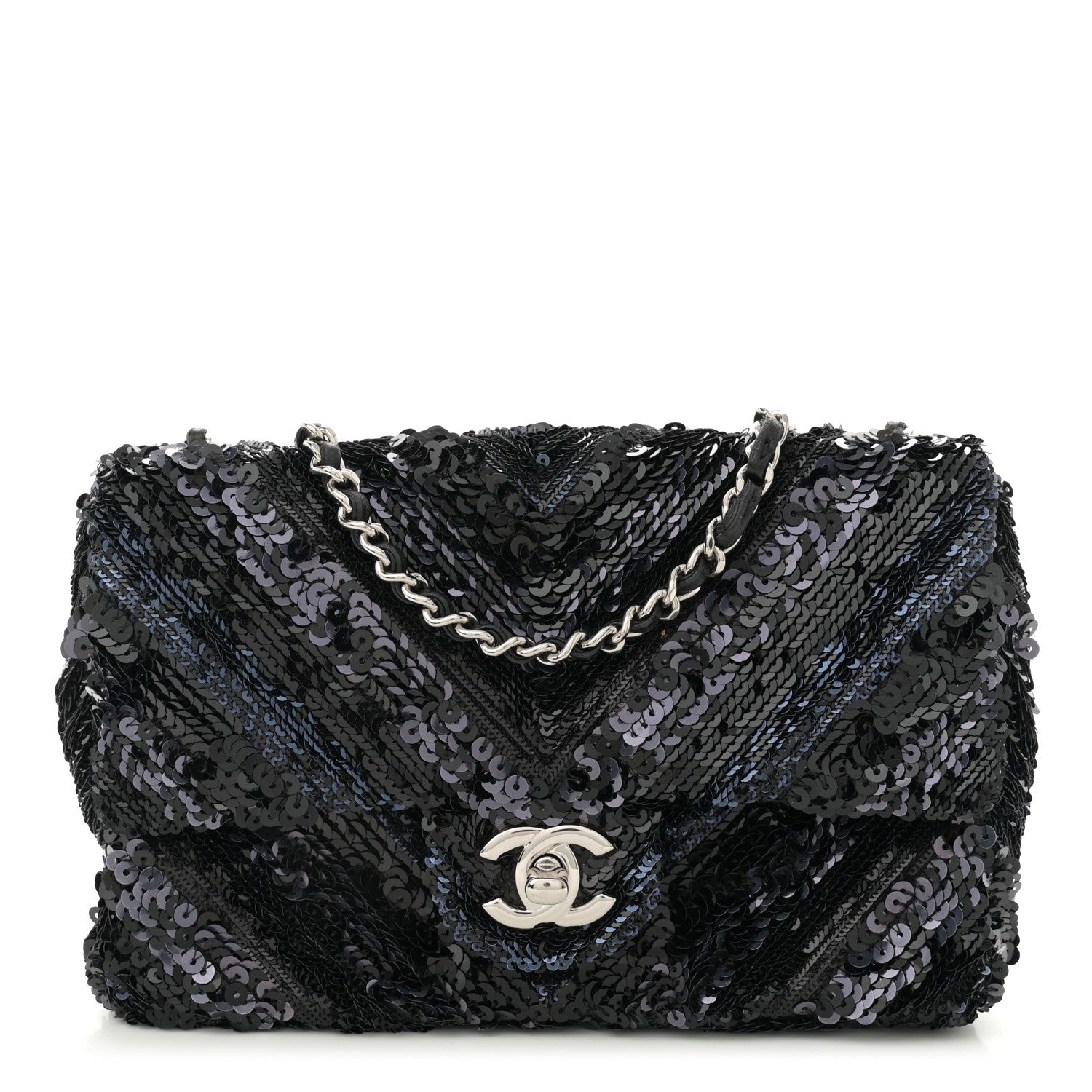 Sequins Chevron Mini Rectangular Flap Black