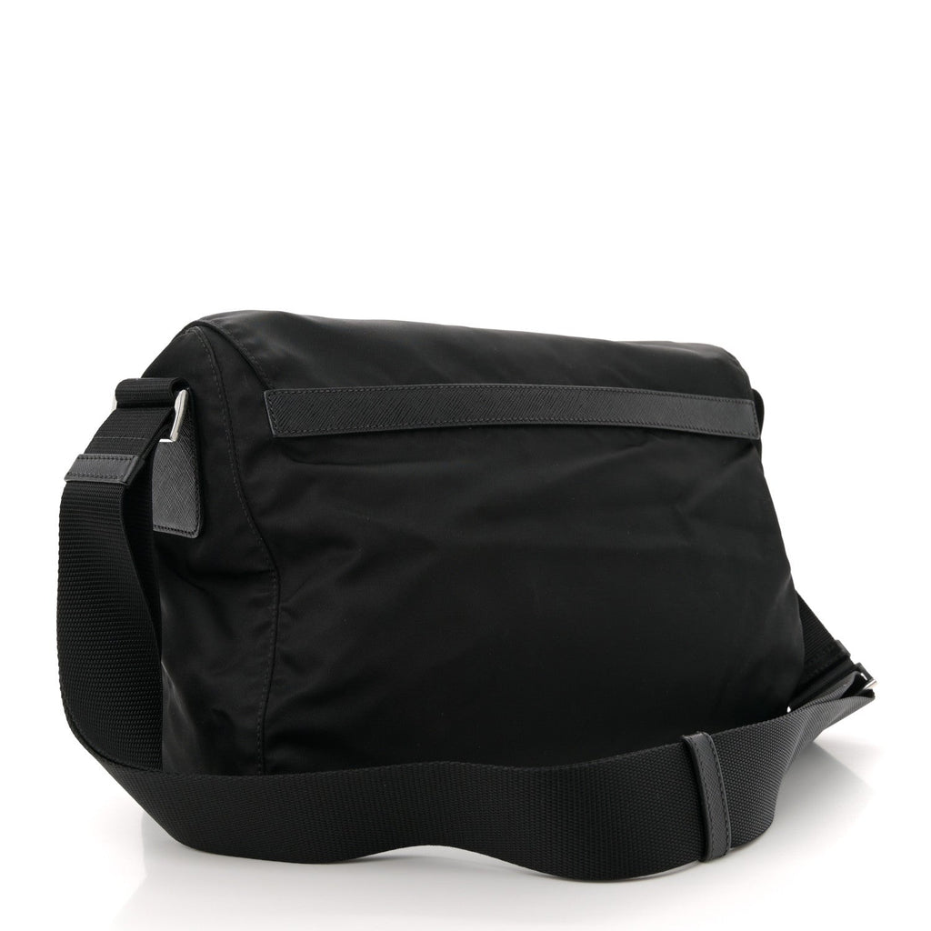 Tessuto Nylon Saffiano Double Buckle Messenger Shoulder Bag Black