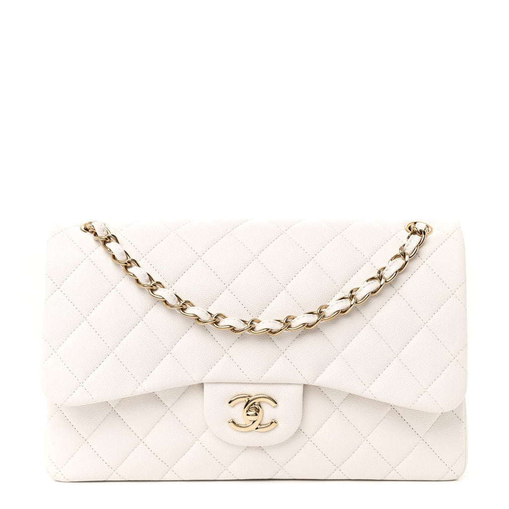 Caviar Quilted Jumbo Double Flap White