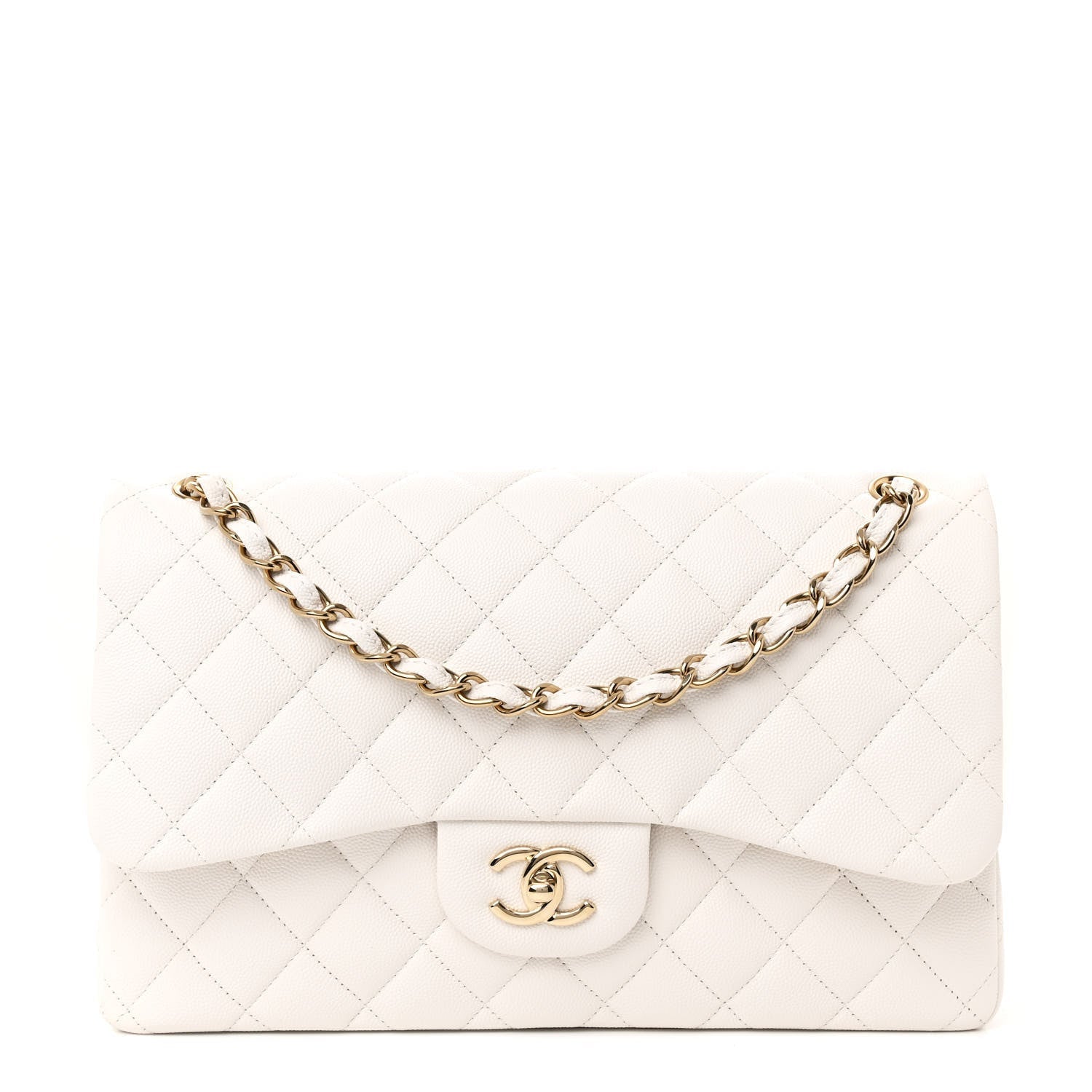Caviar Quilted Jumbo Double Flap White