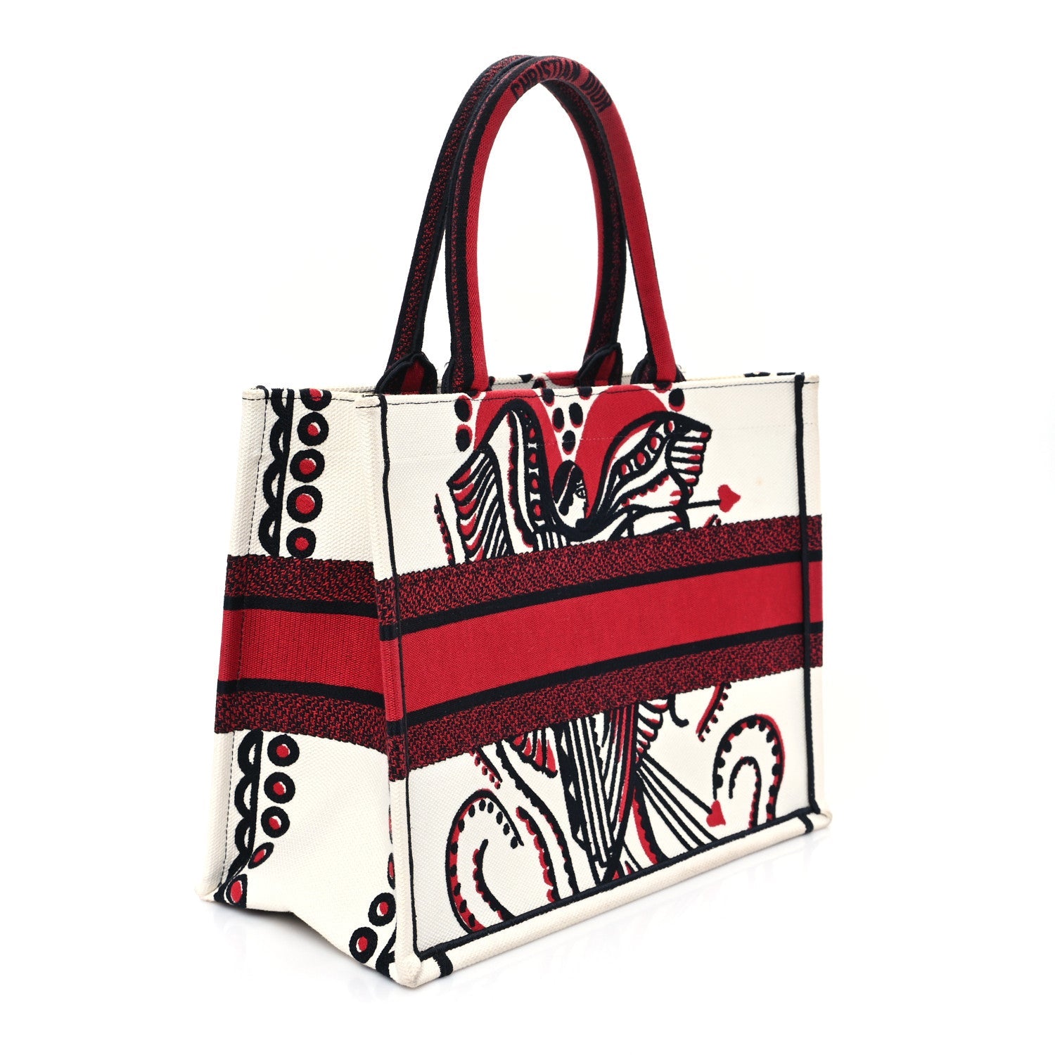Canvas Embroidered Medium Cupidon Book Tote Latte Multicolor