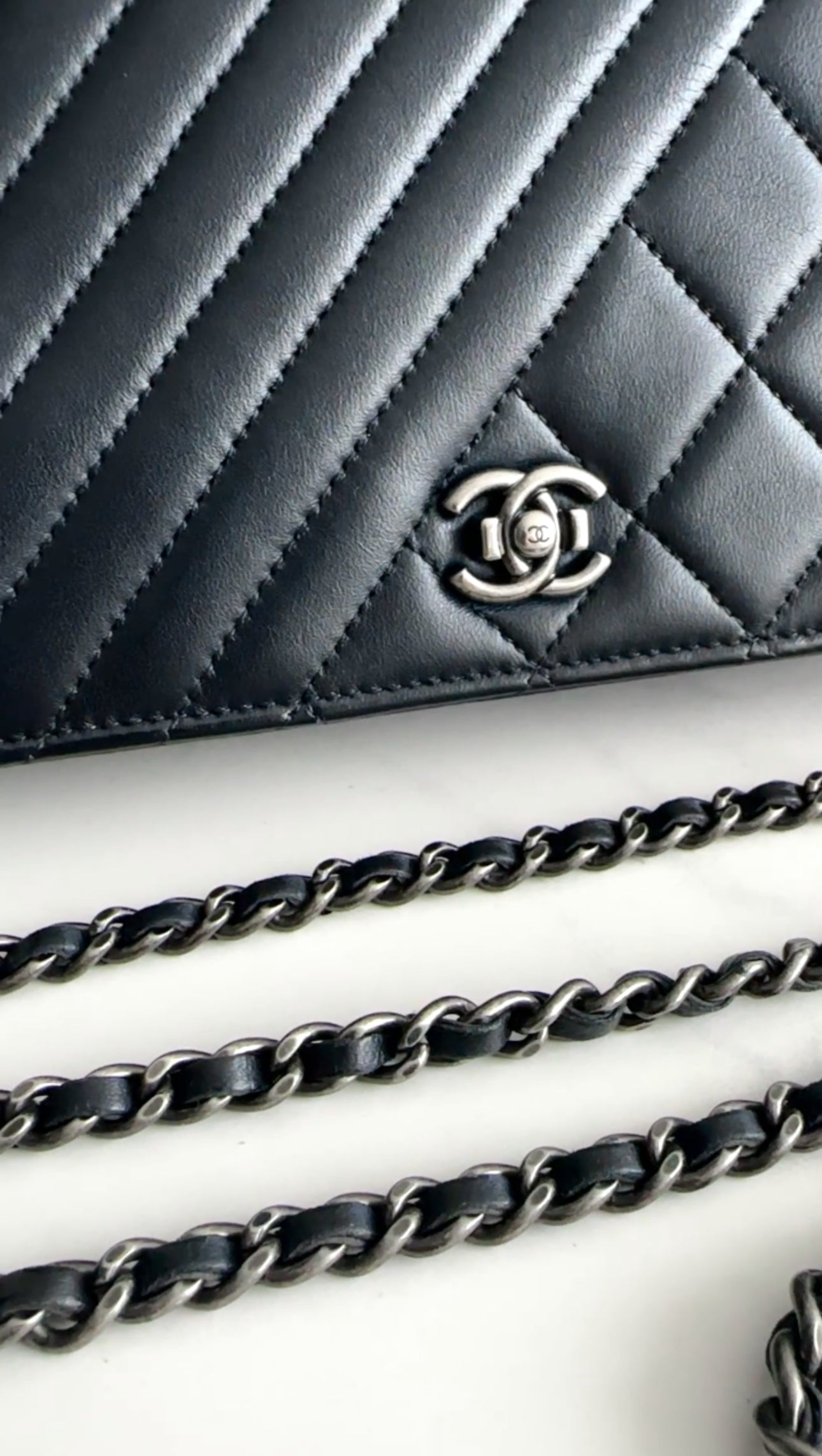Chanel Coco Boy Black Leather Quilted Wallet on Chain