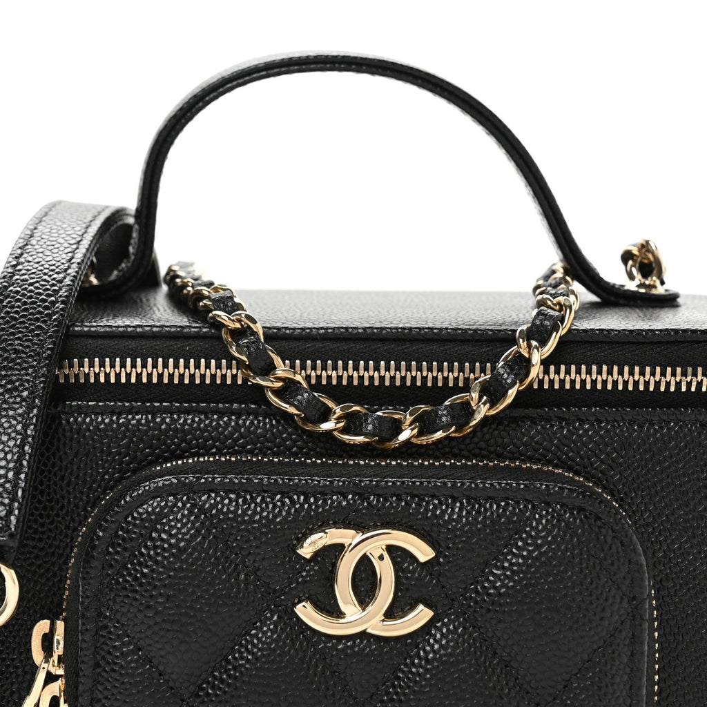 Caviar Quilted Top Handle Pocket Vanity Case Black