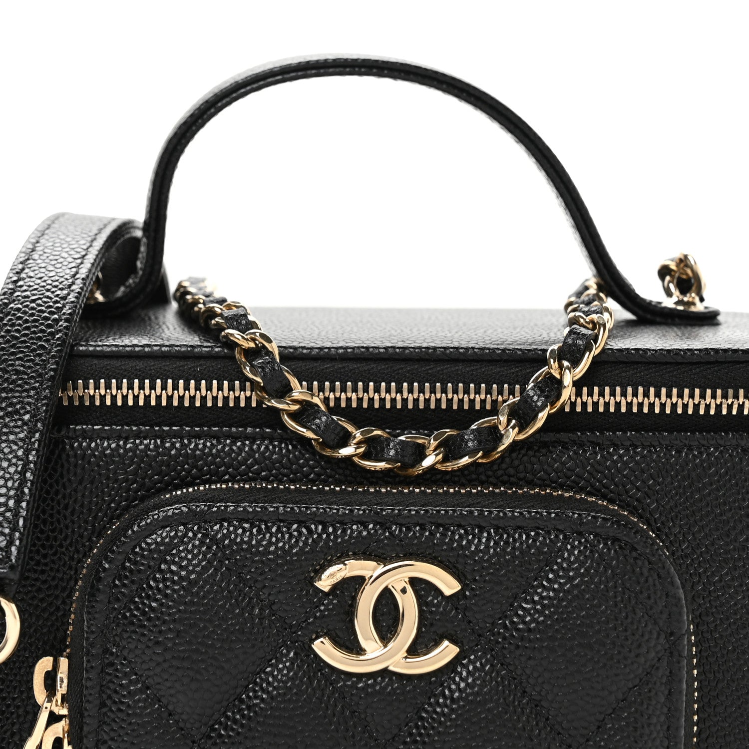 Caviar Quilted Top Handle Pocket Vanity Case Black