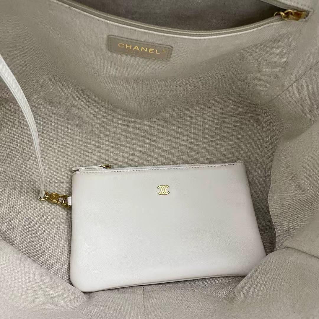 Chanel Deauville Tote Bag With Pouch Enamel White Multicolour (2022 Spring/Summer Limited Edition)