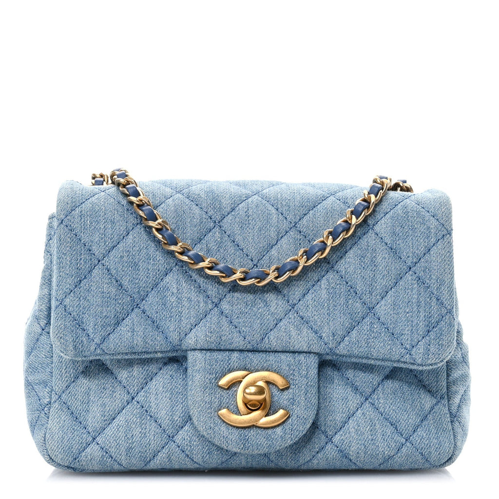 Denim Quilted Mini Pearl Crush Flap Blue