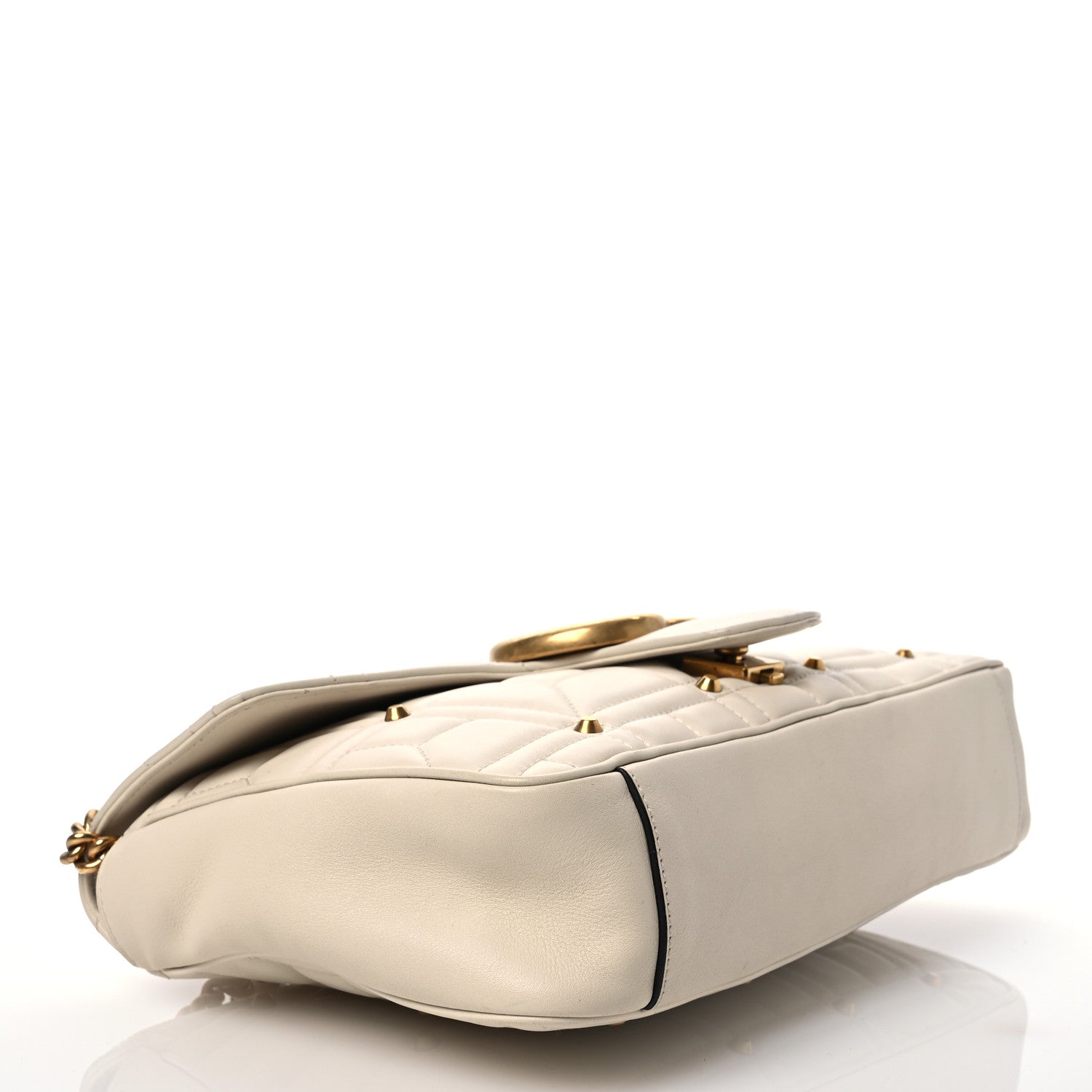 Calfskin Matelasse Studded Medium GG Marmont Shoulder Bag White