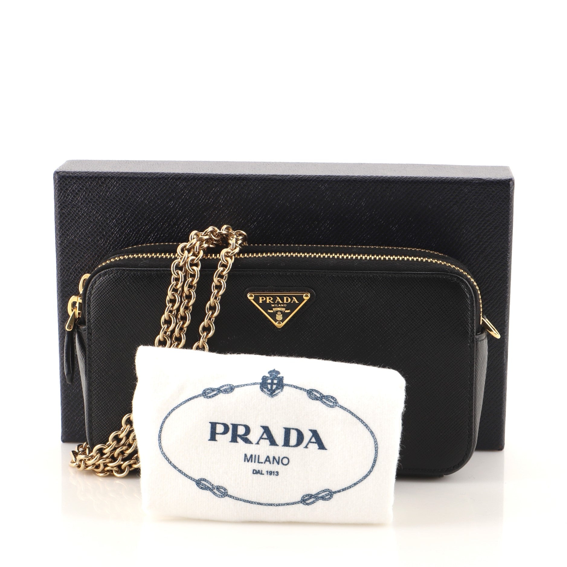 Double Zip Wallet on Chain Crossbody Saffiano Leather Mini