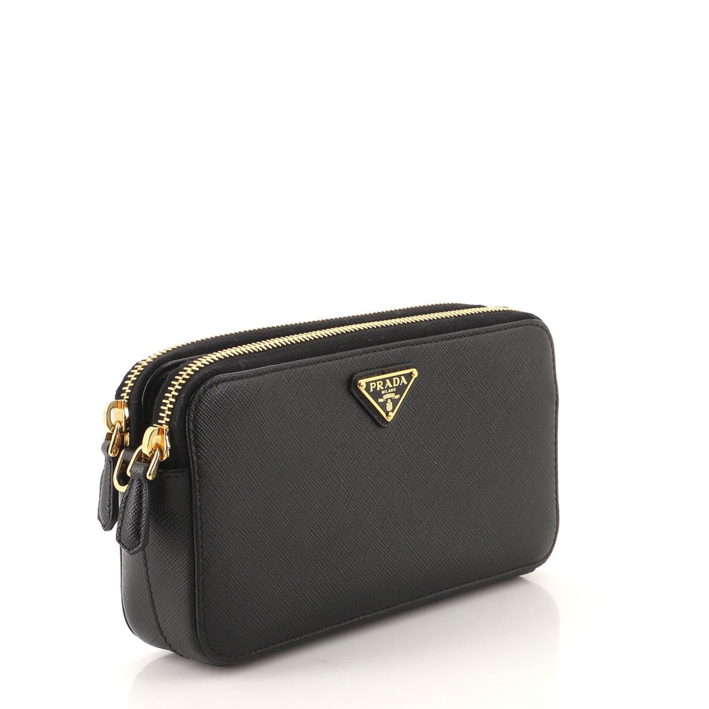 Double Zip Wallet on Chain Crossbody Saffiano Leather Mini