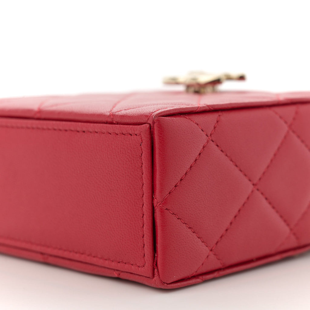 Lambskin Quilted Small Box With Chain Red