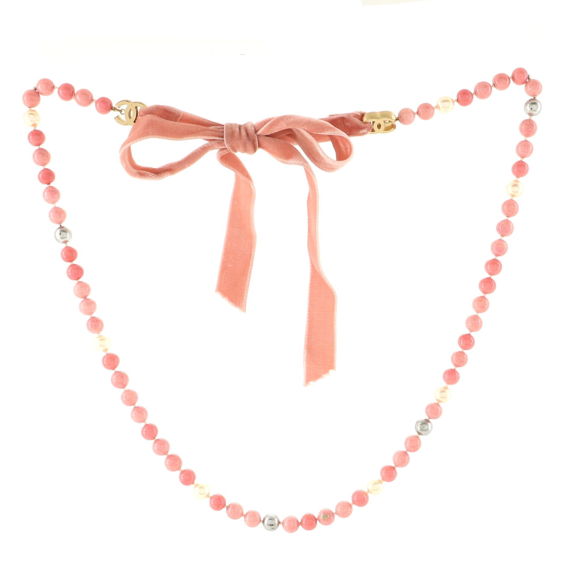 CC Ribbon Necklace Velvet and Beads