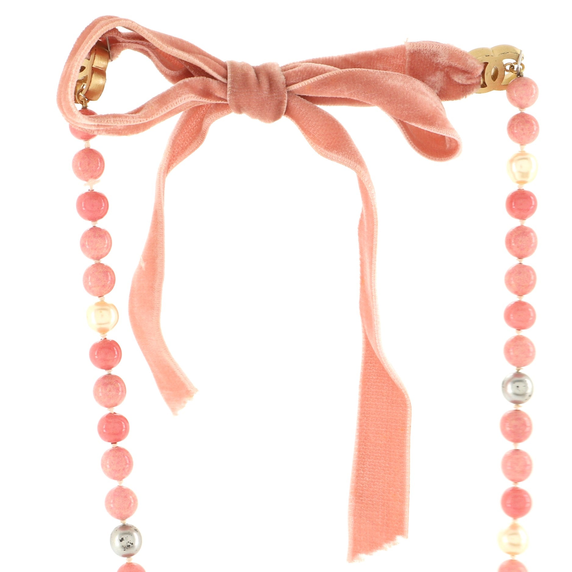 CC Ribbon Necklace Velvet and Beads