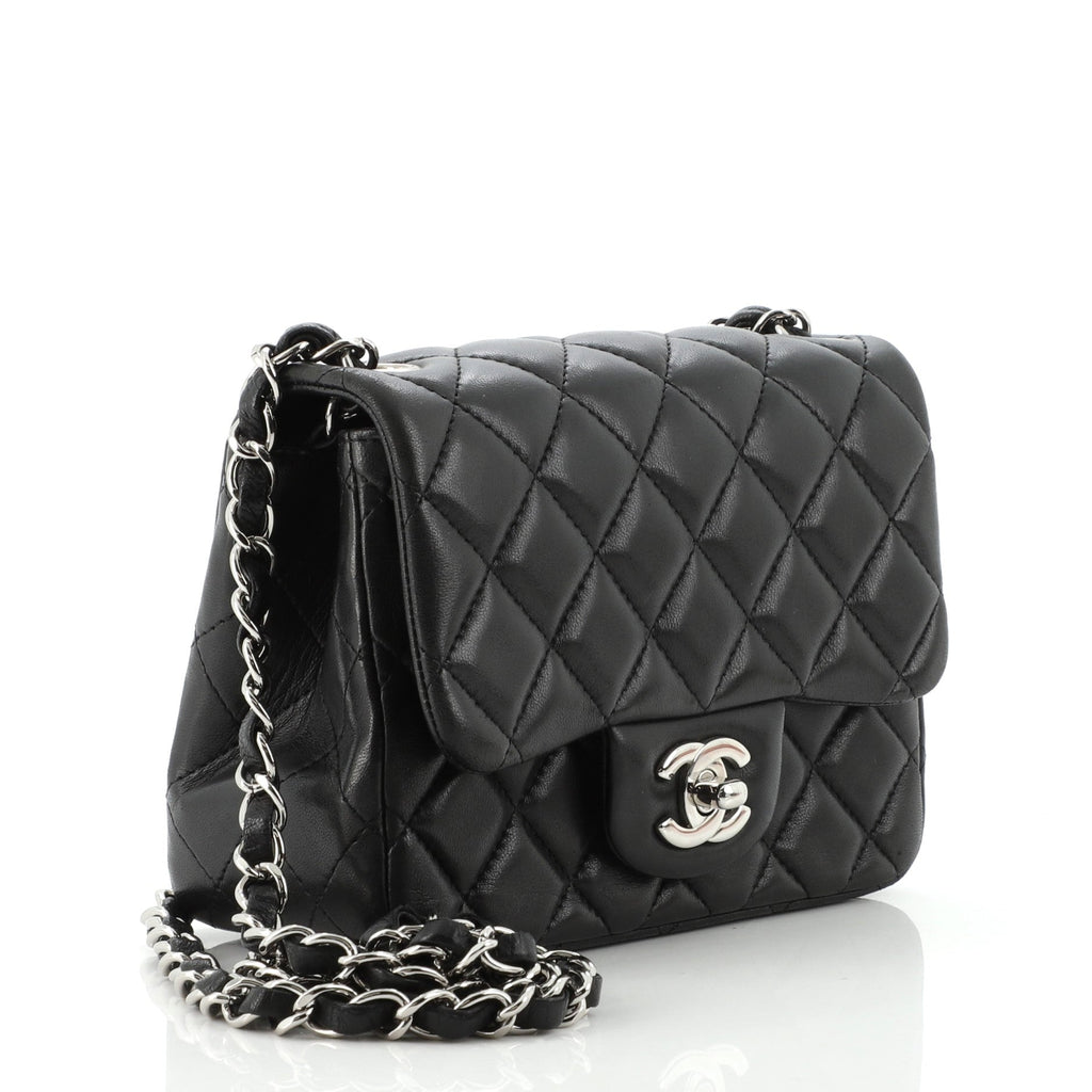 Square Classic Single Flap Bag Quilted Lambskin Mini