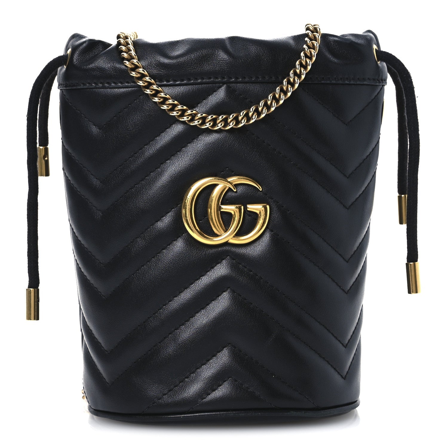 Calfskin Matelasse Mini GG Marmont 2.0 Bucket Bag Black