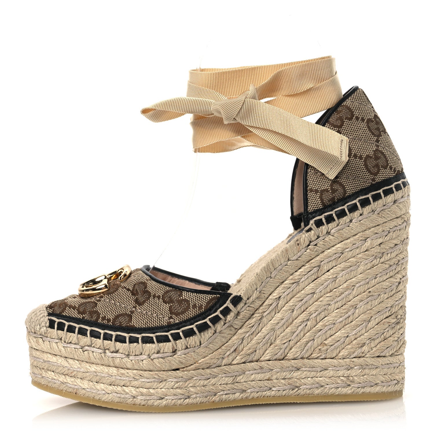 Monogram Matelasse GG Marmont Ankle Wrap Platform 35/120mm Espadrille Wedges 35 Beige Ebony Black Sand Storm