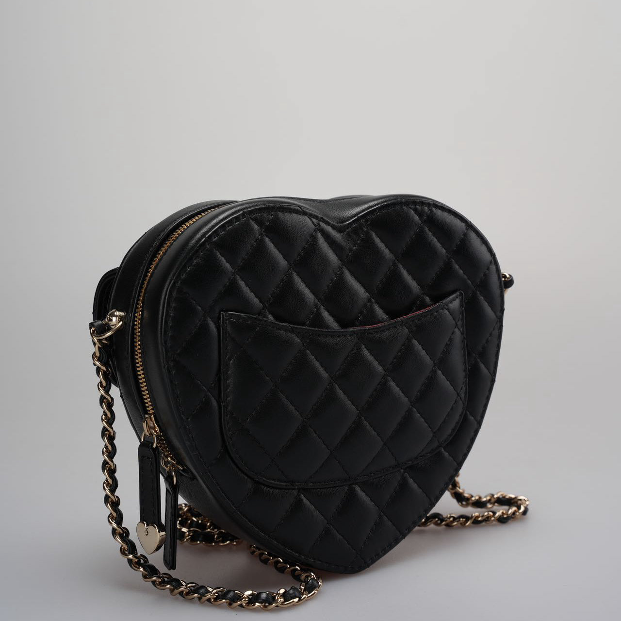 Chanel Large Heart Bag In Black Quilted Lambskin Leather