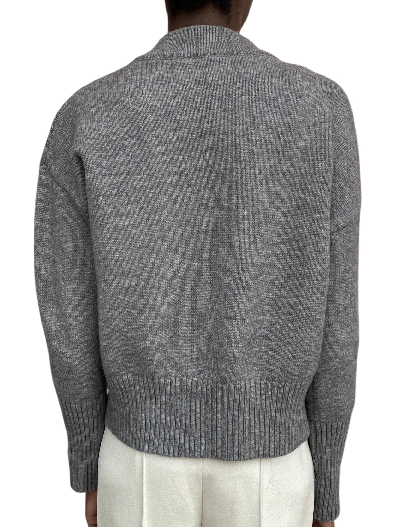 Ami Paris Grey Wool Knit Logo igan - M / US 6