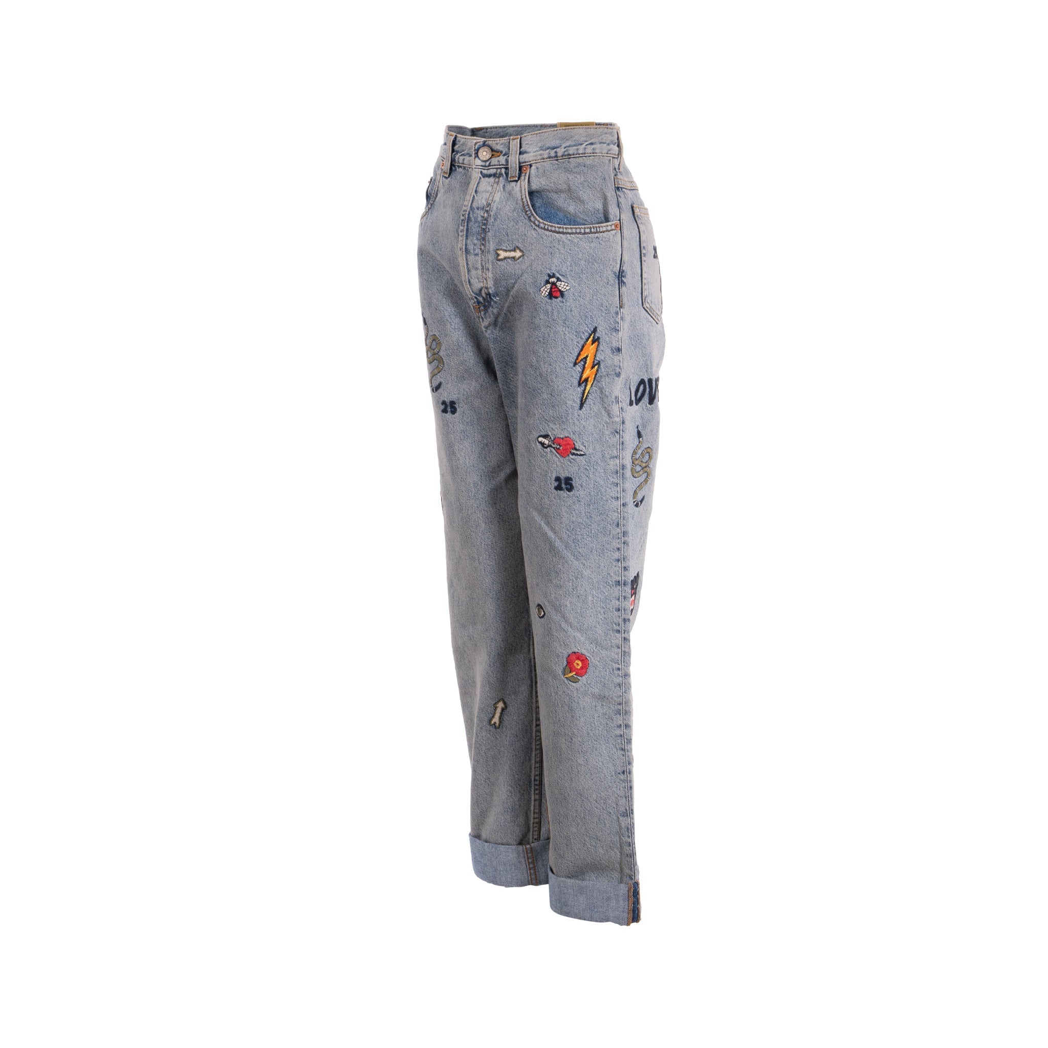 Gucci Size 26 Gucci Symbol Embroidered Denim Jeans Cotton Blue