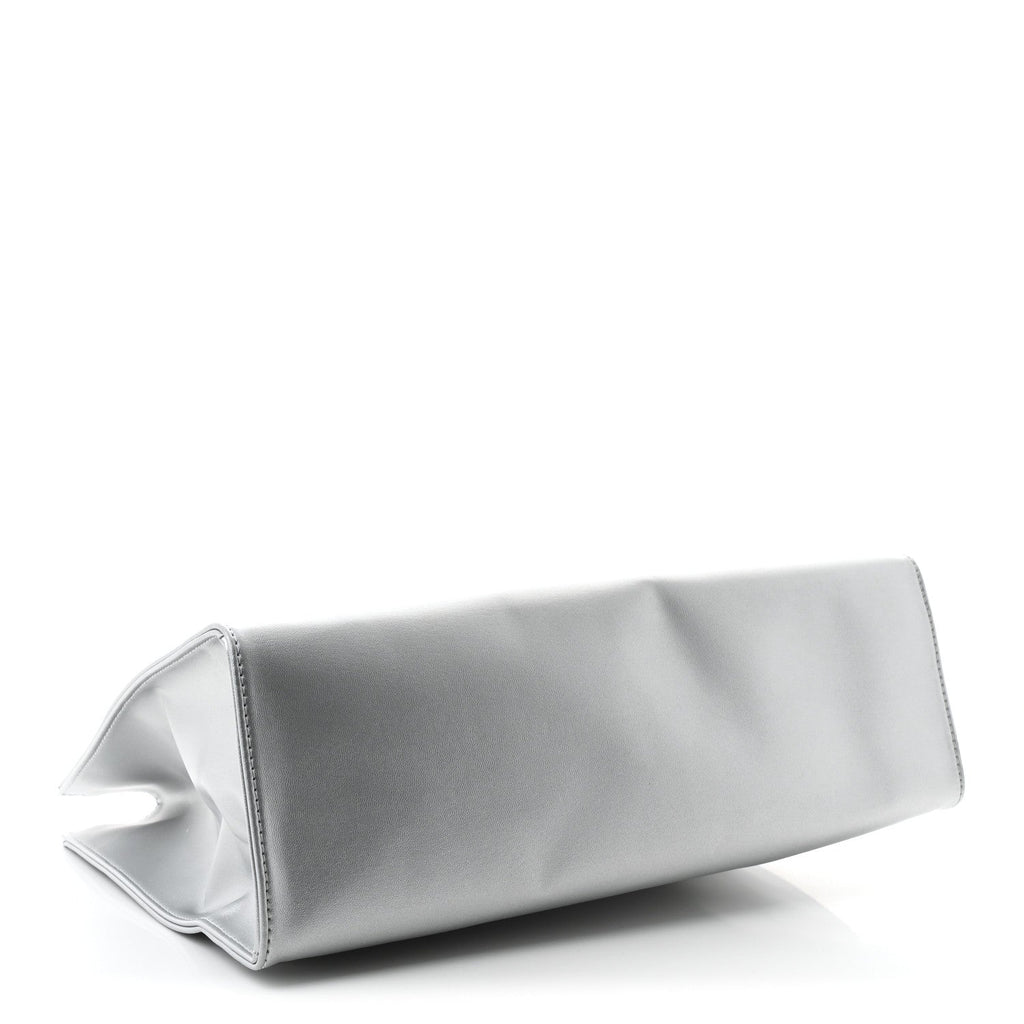 Metallic Vegan Leather Medium Shopping Bag Silver