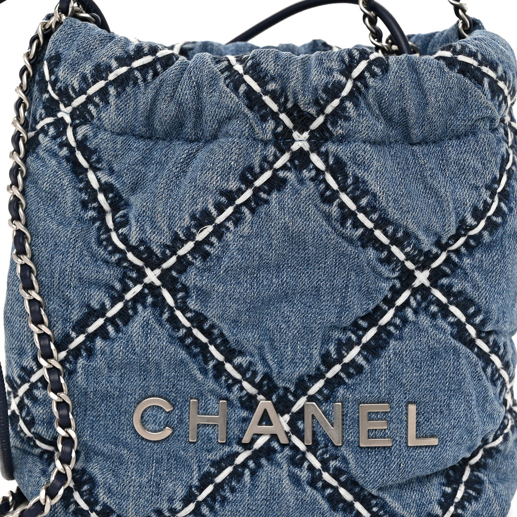 Denim Stitched Quilted Mini Chanel 22 Blue