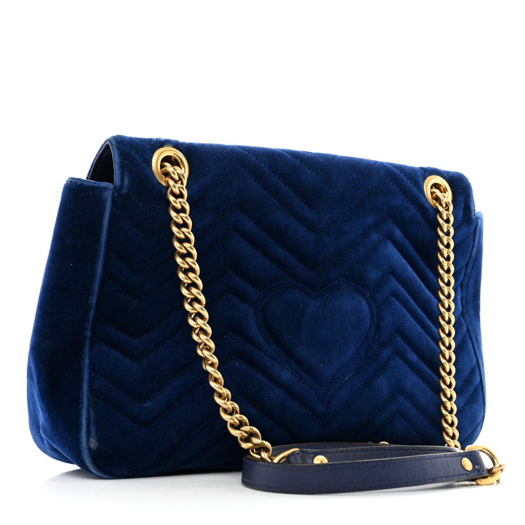 Velvet Matelasse Medium GG Marmont Shoulder Bag Cobalt Blue