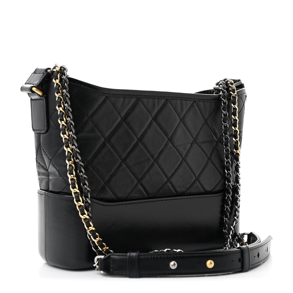 Aged Calfskin Quilted New Medium Gabrielle Hobo Black