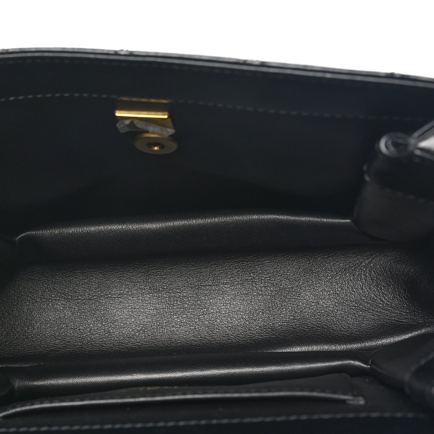 Shiny Calfskin Quilted Small Metal Chain Top Handle Flap Black