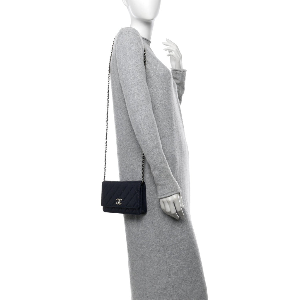 Caviar Quilted Hammered CC Wallet on Chain WOC Navy Blue