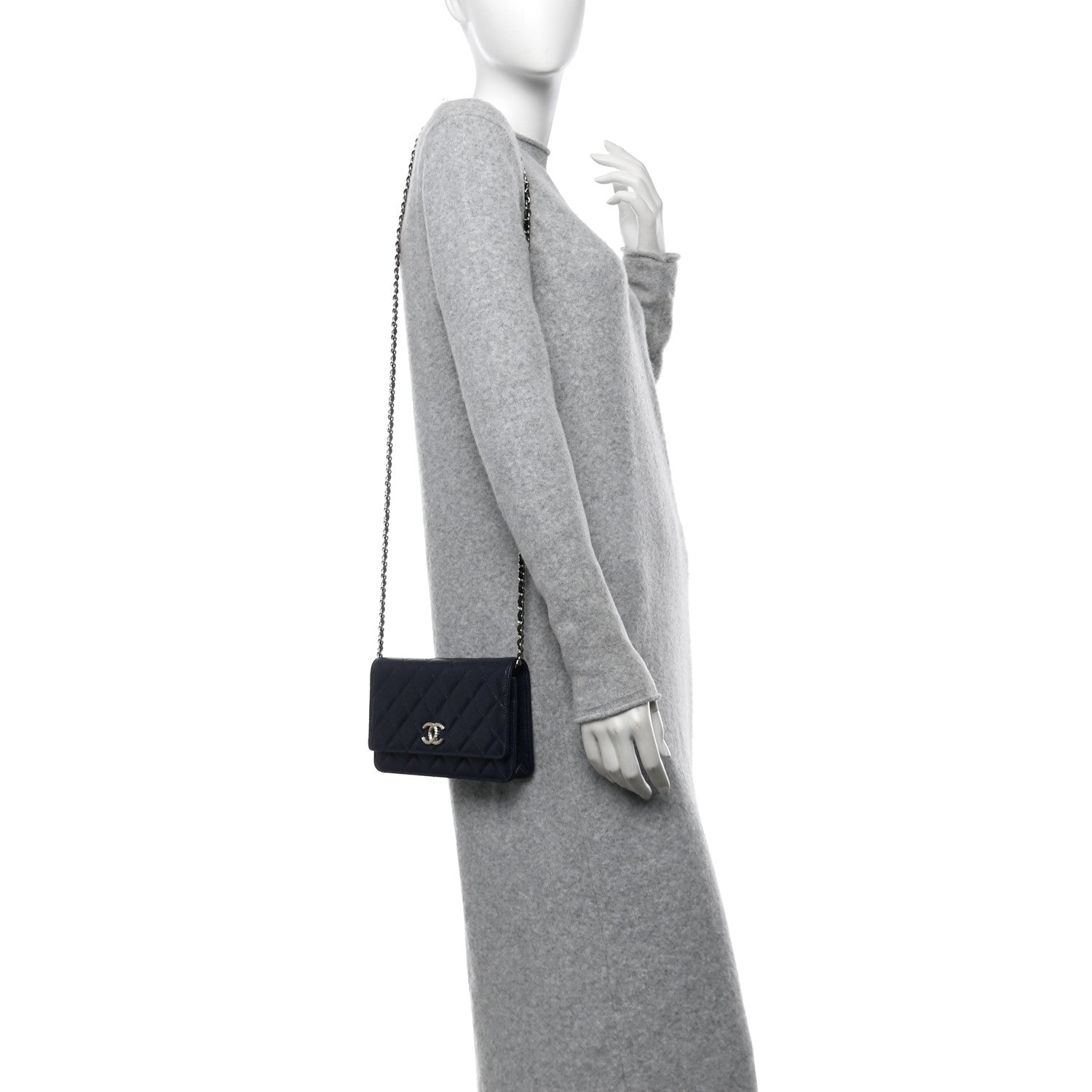 Caviar Quilted Hammered CC Wallet on Chain WOC Navy Blue